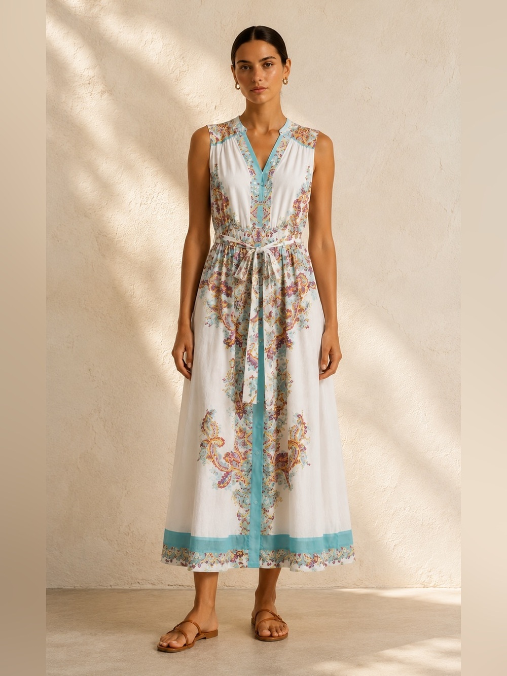 Ciebon Aloia soft tencel midi dress in pastel watercolor paisley print. XS